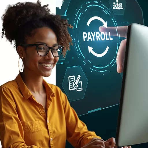 young business woman using payroll Systems